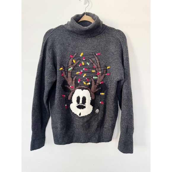 Zara Disney Christmas Mickey Mouse Gray Turtleneck Knit Jumper Sweater - Picture 2 of 7